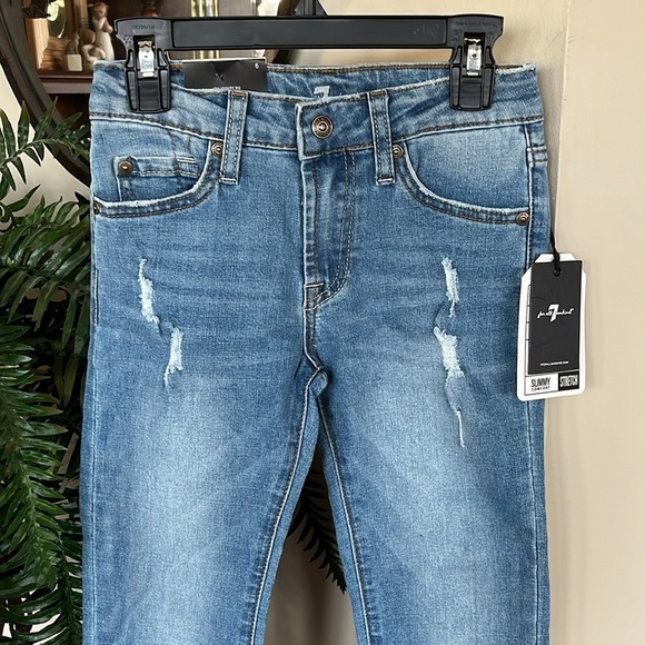 Brand New 7 For All Mankind Flex Stretch Slim Straight Leg Distressed Blue Jeans - Picture 2 of 15